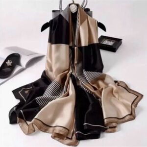 Elegant Black and Tan silk Scarf